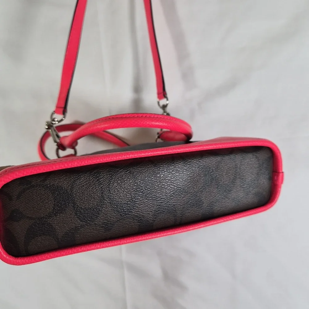 Coach Signature Dome Satchel‎ Bag Brown Pink Leather Crossbody Purse